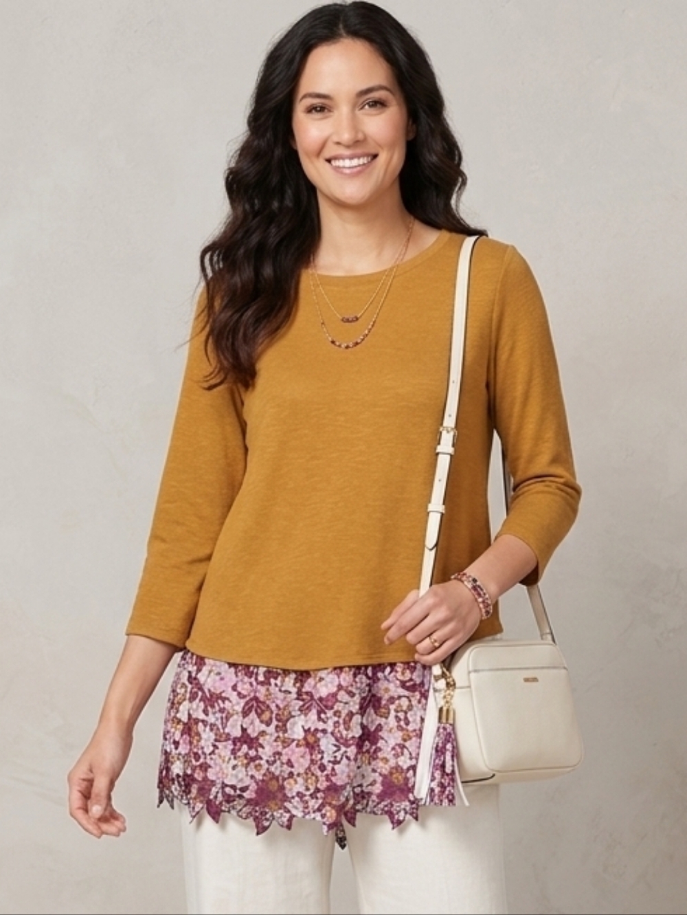 LOGO - Terry Top with Poplin Ruffle Hem